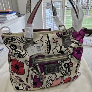 Coach Poppy Floral Satin Metallic Shoulder Bag